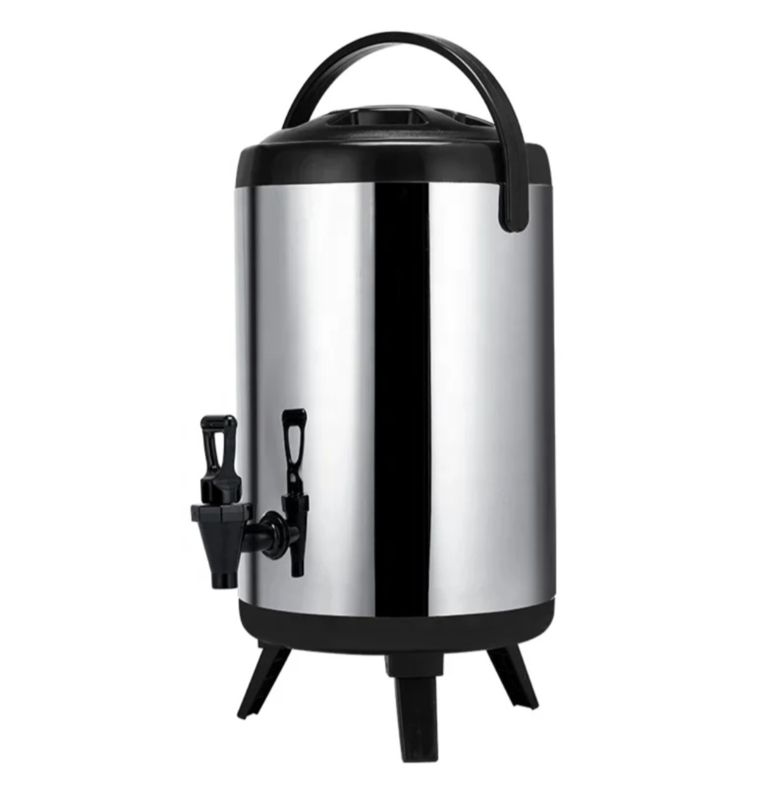 Stainless steel insulated beverage, juice or tea dispenser with two taps